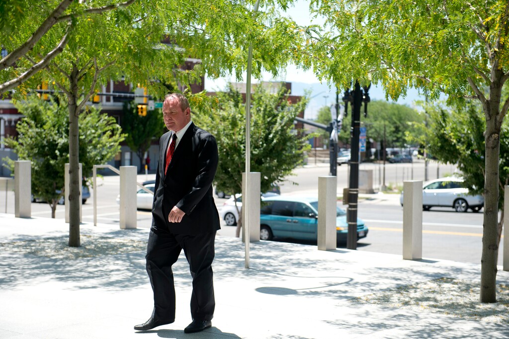 Rachel Molenda | The Salt Lake Tribune
Indicted real estate developer and former UTA board chairman Terry Diehl enters the U.S. Courthouse in downtown Salt Lake City for his initial court appearance on Friday, June 30, 2017.