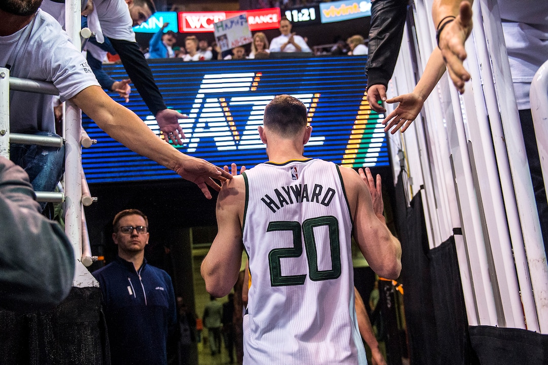 (Chris Detrick | Tribune file photo) Utah Jazz forward Gordon Hayward (20) walks off of the court after the game at Vivint Smart Home Arena Friday, April 28, 2017.  LA Clippers defeated Utah Jazz 98-93.