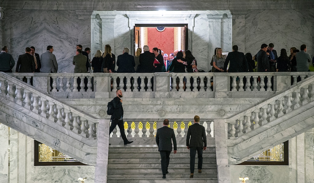 Chris Detrick  |  The Salt Lake TribuneMembers of the public and lobbyists walk and wait outside the House of Representatives at the Utah State Capitol Thursday March 9, 2017. 