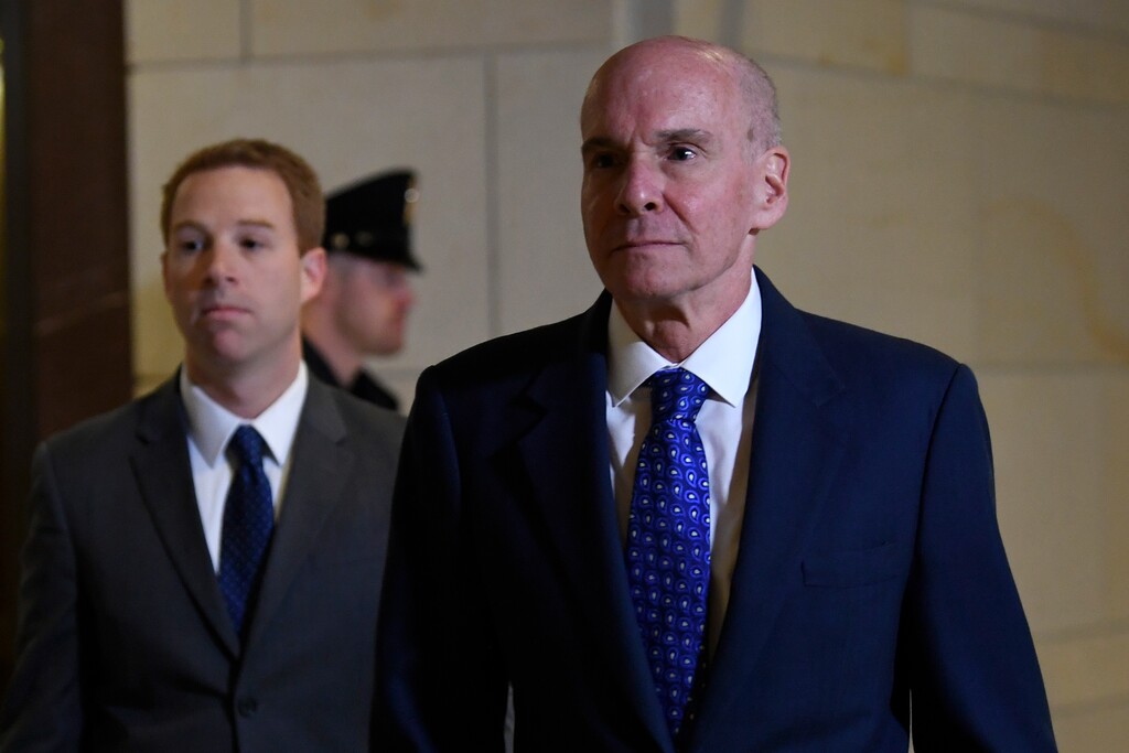 (Susan Walsh | AP) Michael McKinley, right, the top aide to Secretary of State Mike Pompeo, arrives for a joint interview with the House Committee on Foreign Affairs, House Permanent Select Committee on Intelligence, and House Committee on Oversight and Reform on Capitol Hill in Washington, Wednesday, Oct. 16, 2019.