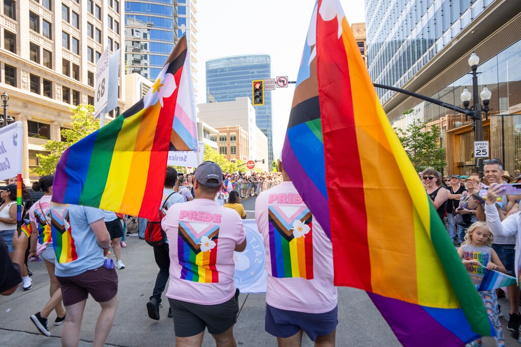 (Rick Egan | The Salt Lake Tribune) People march in the Pride parade in Salt Lake City on Sunday, June 8, 2025. The Utah Pride Center has released its financial report on its two-day "Radical Love" festival, which included the parade.

