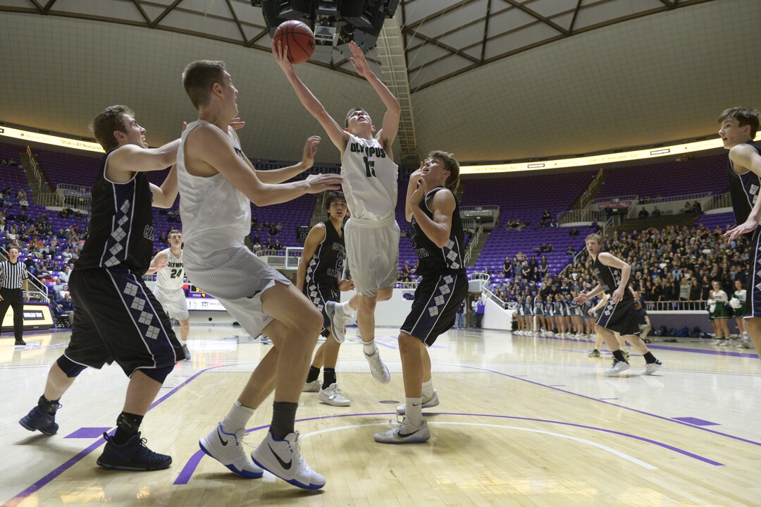 Leah Hogsten  |  The Salt Lake TribuneOlympus's Rylan Jones (15) had 21 points in the game and 6 rebounds. Olympus High School defeated Corner Canyon High School 76-72 during their 4A State boysÕ basketball semifinal playoff game at Weber State University's Dee Events Center, Friday, March 3, 2017.
