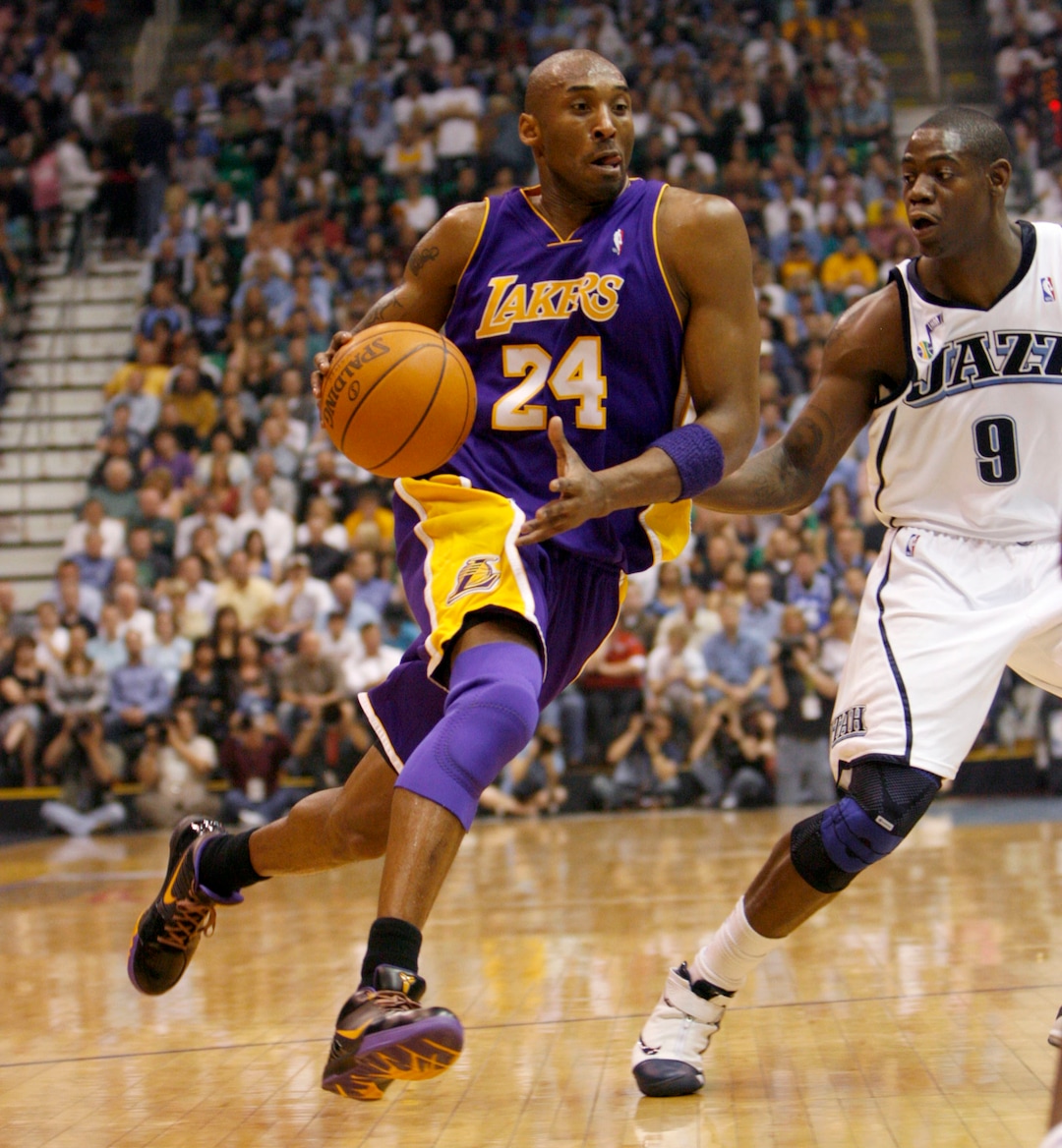 (Trent Nelson  |  The Salt Lake Tribune) Kobe Bryant, Ronnie Brewer, Utah Jazz vs. Los Angeles Lakers basketball, game three, NBA playoffs, Thursday April 23, 2009 at EnergySolutions Arena.