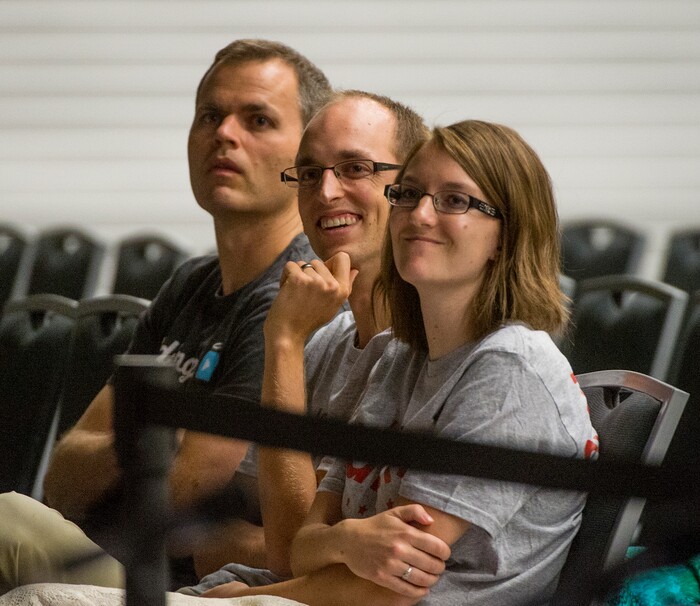 Leah Hogsten | The Salt Lake Tribune
Utahns react to candidates in the 3rd District primary, Provo Mayor John Curtis, former state Rep. Chris Herrod and businessman Tanner Ainge as they field questions during The Salt Lake Tribune-Hinckley Institute of Politics debate, July 28, 2017, at the Utah Valley Convention Center in Provo. The primary will be held Aug. 15.
