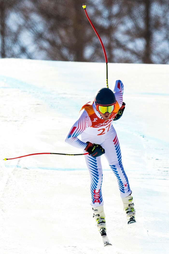(Chris Detrick  |  The Salt Lake Tribune)  USA's Ted Ligety competes in the Men's Alpine Combined at Jeongseon Alpine Centre during the Pyeongchang 2018 Winter Olympics Tuesday, February 13, 2018.  Ligety finished the downhill section in 26th place with a time of 1:21.36.