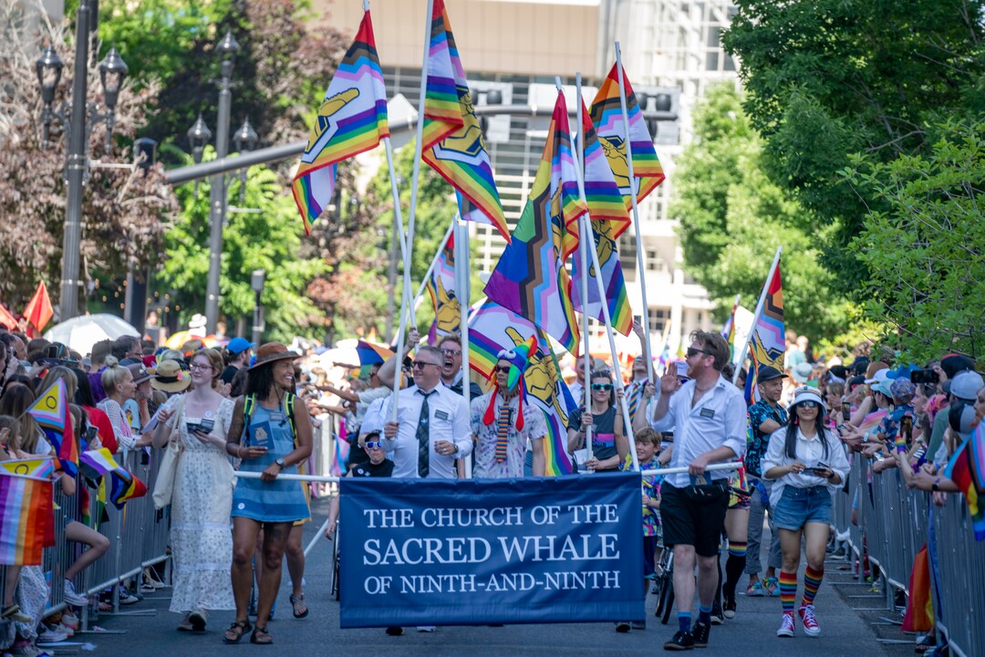 (Rick Egan | The Salt Lake Tribune) The Church of the Sacred Whale of Ninth and Ninth in the Pride Parade, on Sunday, June 8, 2025.