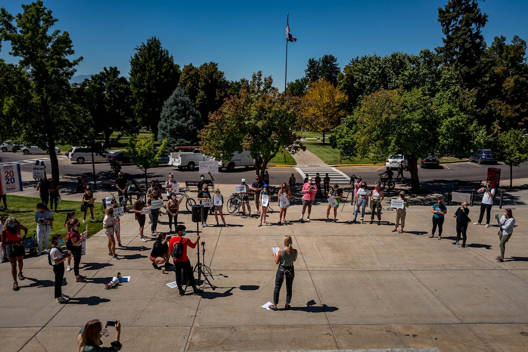 (Trent Nelson  |  The Salt Lake Tribune) Protesters at the University of Utah in Salt Lake City on Thursday, Sept. 3, 2020. The protest called  for President Ruth Watkins to resign and for the campus police department to be dissolved..
