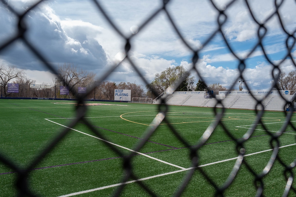 (Trent Nelson  |  The Salt Lake Tribune) A sign reads "Keep Playing" at Westminster College's soccer field in Salt Lake City on Monday, March 30, 2020.
