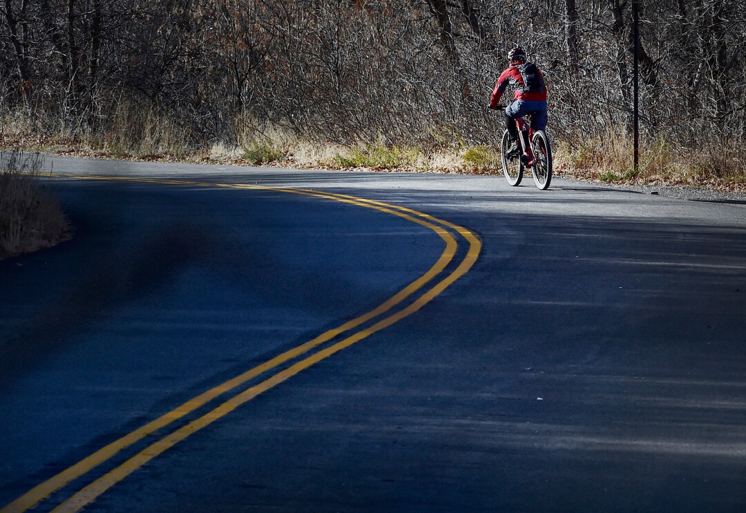 (Scott Sommerdorf   |  The Salt Lake Tribune)   A bike rider turns a corner in City Creek Canyon, Wednesday, November 22, 2017. 