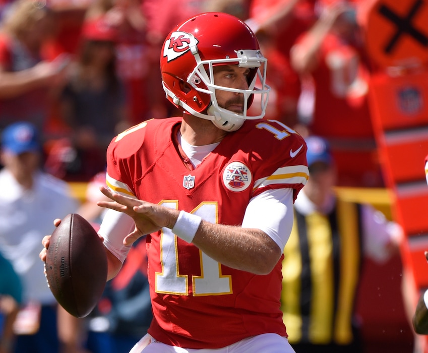 (AP Photo/Ed Zurga) Kansas City Chiefs quarterback Alex Smith (11) prepares to pass during a 2016 game vs. the Chargers.