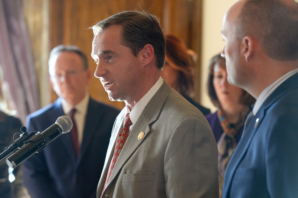 (Francisco Kjolseth | Tribune file photo) In this Jan. 17, 2018, file photo, Rep. Steve Eliason announces a teen suicide prevention task force at the state Capitol. After appearing to fall short on election night, Eliason has clawed ahead to grab the lead over Democratic challenger Wendy Davis.