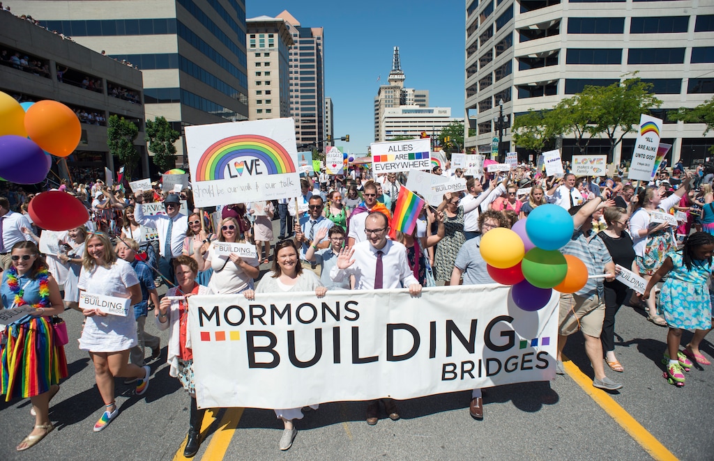 (Rick Egan  |  Tribune file photo)   Members of Mormons Building Bridges march in the Utah Pride Parade in 2018.