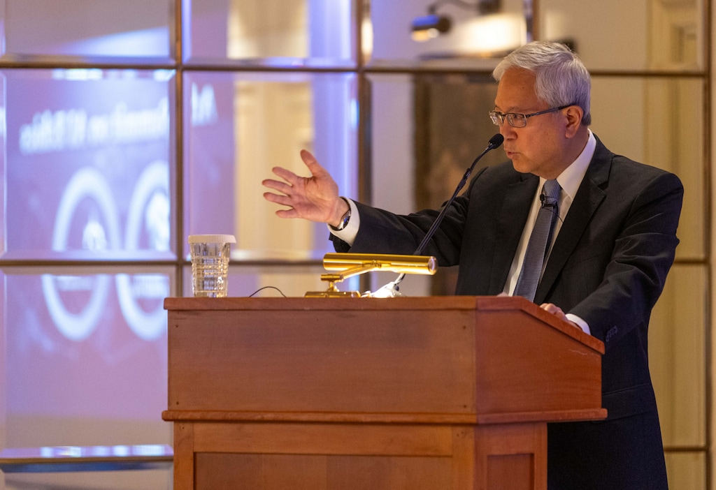 (The Church of Jesus Christ of Latter-day Saints) Apostle Gerrit W. Gong speaks during the Athens Summit on A.I. Ethics in Athens, Greece, on Tuesday, May 26, 2026.