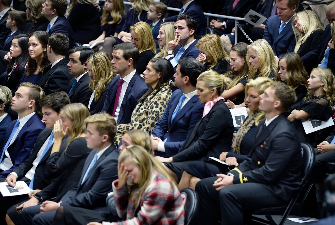 Scott Sommerdorf | The Salt Lake TribuneMembers of the Huntsman family react as they listen to family members speak during the funeral services for Jon M. Huntsman, Sr., Saturday, February, 10, 2018. 