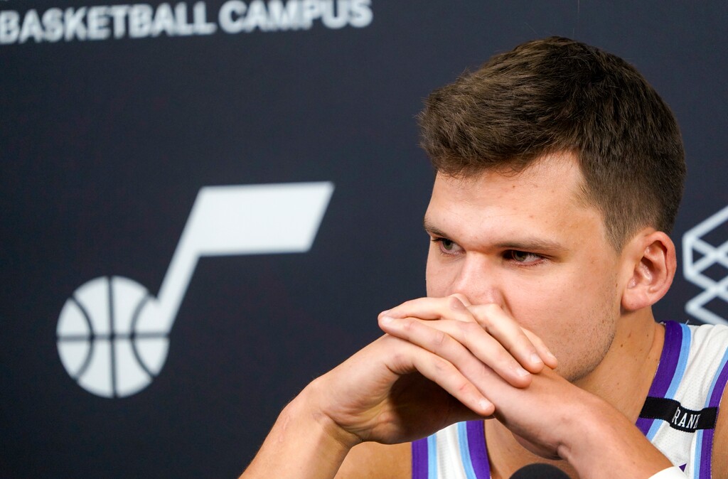 (Chris Samuels | The Salt Lake Tribune) Center Walker Kessler speaks to reporters during Utah Jazz media day in Salt Lake City, Monday, Sept. 29, 2025.