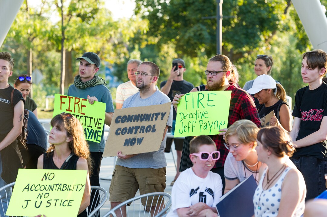 (Alex Gallivan | Special to the Tribune) People protest at an Emergency Rally hosted by Utah Against Police Brutality, in response to the arrest of U of U nurse Alex Wubbels. Wubbels was arrested by SLCPD Detective Jeff Payne after she refused to take blood from an unconscious patient, which is against hospital policy.
