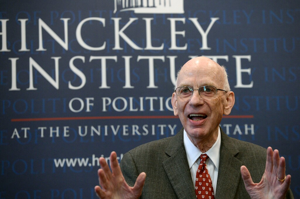 (Al Hartmann  |  The Salt Lake Tribune) In this undated photo, former Utah Sen. Bob Bennett speaks at the The Hinckley Institute of Politics at the University of Utah.