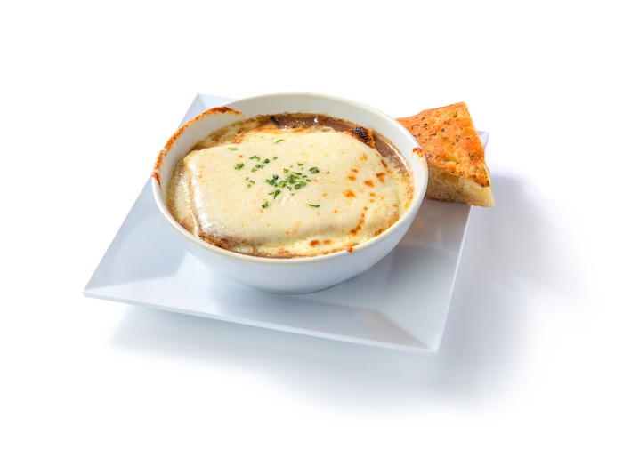 (Courtesy of Blue Lemon) The classic French onion soup, with pesto focaccia, from Blue Lemon.