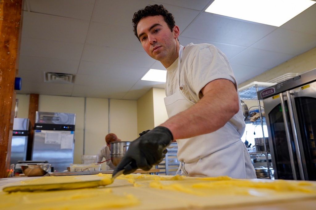 (Chris Samuels | The Salt Lake Tribune) All Purpose Bakehouse owner Eli Fuhrman prepares croissants in Salt Lake City, Friday, Feb. 27, 2026.
