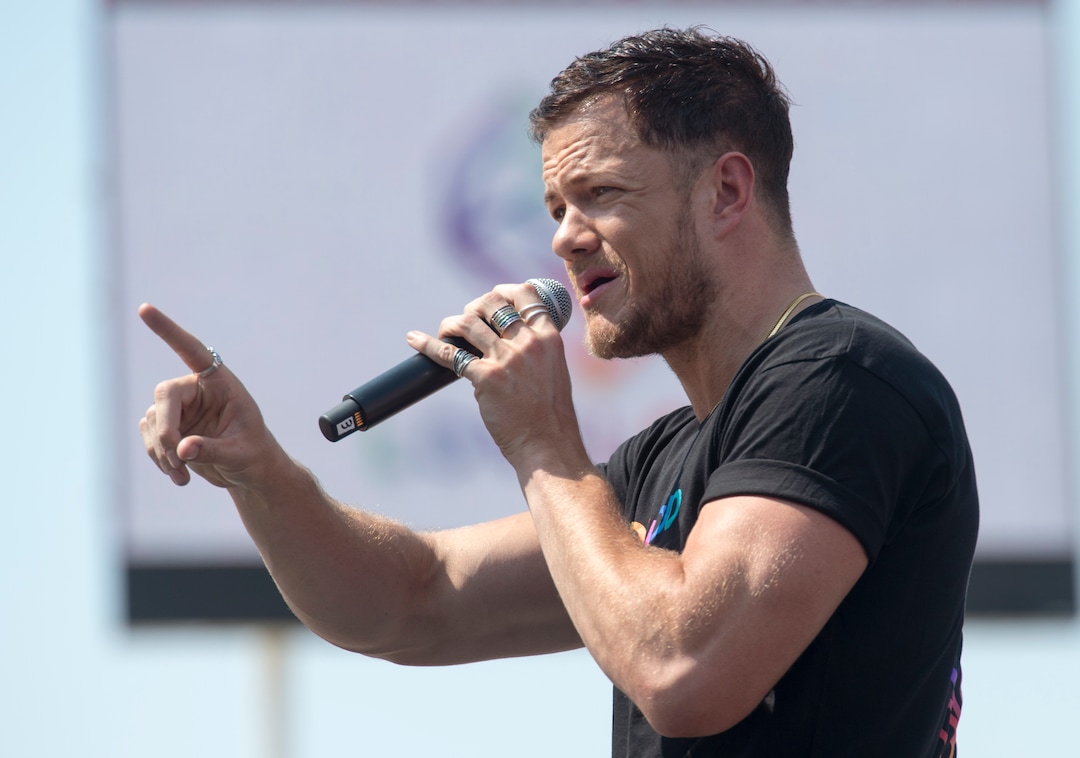 (Rick Egan  |  The Salt Lake Tribune)     Loveloud Founder Dan Reynolds says a few words to the crowd at the start of the Loveloud Festival in the early afternoon, at Rice-Eccles Stadium, Saturday, July 28, 2018.