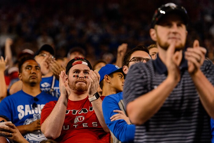 (Trent Nelson | The Salt Lake Tribune)  Fans as BYU hosts Utah, NCAA football in Provo, Saturday September 9, 2017.