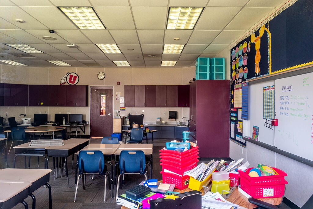 (Trent Nelson | The Salt Lake Tribune) An empty classroom at Backman Elementary School in Salt Lake City on Wednesday, July 29, 2020.