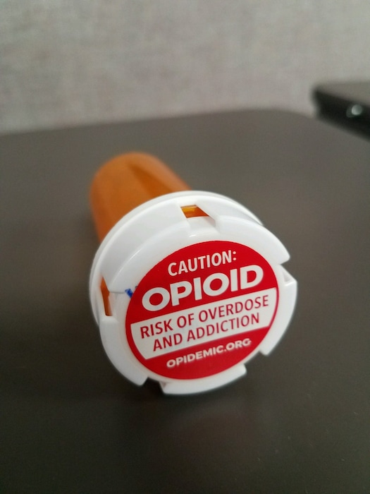 (Courtesy of the Utah Department of Health) A health department initiative called Talk to Your Pharmacist placed stickers on bottles to prompt prescribers to talk to their pharmacist about the risk of using opioids.