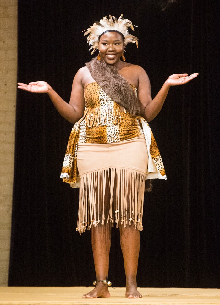 (Rick Egan  |  The Salt Lake Tribune)  Margaret Mathew, models an outfit from South Sudan, at the 8th Annual Women of the World Fashion Show. The fashion show fund is raiser for the non-profit that seeks to help refugees settle in a new culture. Wednesday, March 7, 2018.