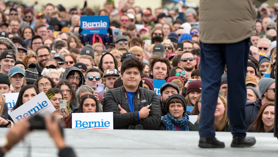 (Leah Hogsten  |  The Salt Lake Tribune) Vermont Sen. Bernie Sanders rallies his supporters at the Utah State Fairpark, Mar. 2, 2020, one day before UtahÕs Super Tuesday primary.