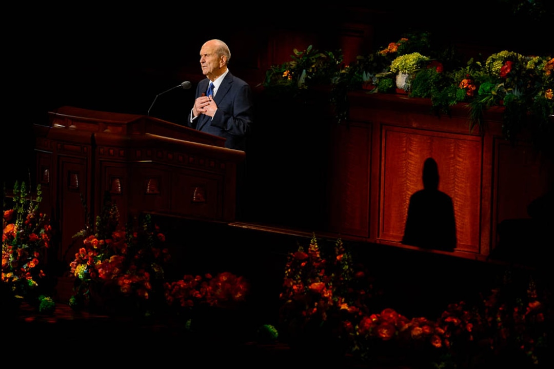 (Trent Nelson  |  The Salt Lake Tribune)  President Russell M. Nelson speaks during the morning session of the189th Annual General Conference of The Church of Jesus Christ of Latter-day Saints in Salt Lake City on Sunday April 7, 2019.