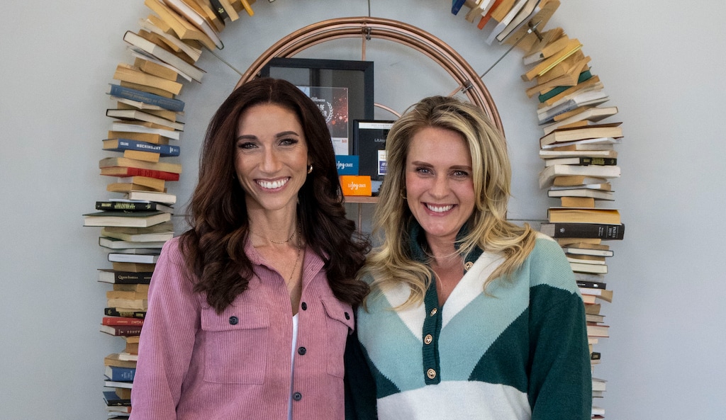 (Rick Egan | The Salt Lake Tribune) Kelly Dearth, left, and Alix Lewis Burrows are co-CEOs of LitJoy Crate, a book subscription box service based in Lehi. They were photographed in the lobby of their business, on Wednesday, April 17, 2024.