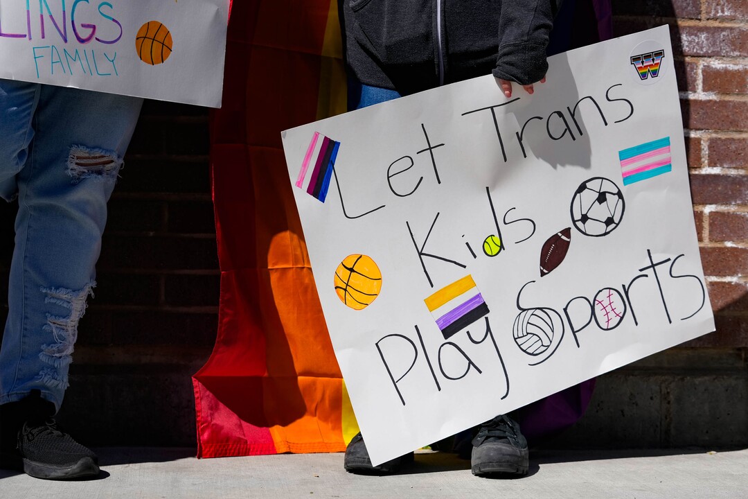 (Francisco Kjolseth | The Salt Lake Tribune) Students at West High School stage a walkout on Wednesday, April 6, 2022 to protest HB11, which bans transgender girls from participating in female school sports.