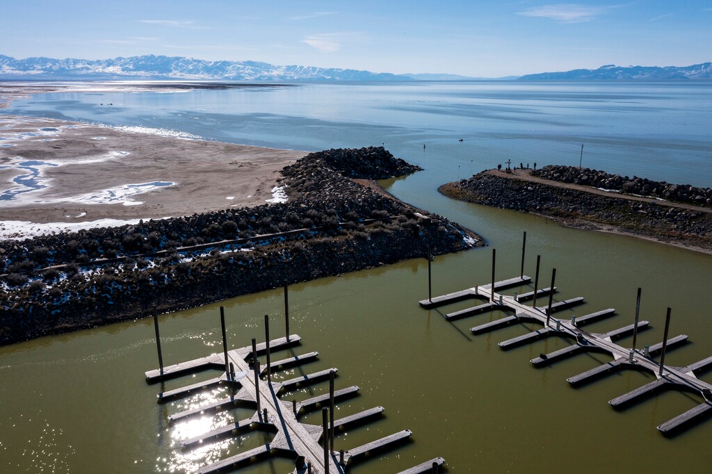 (Leah Hogsten | The Salt Lake Tribune)  The Great Salt Lake State Park marina on Thursday, April 6, 2023.