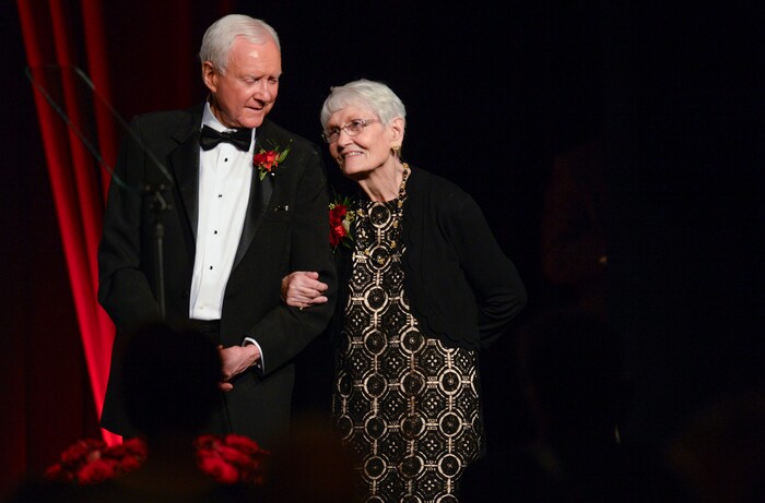 Leah Hogsten | The Salt Lake Tribune
The Salt Lake Chamber awarded Senator Orrin G. Hatch, with his wife Elaine by his side, as the 39th Giant in Our City, in honor of his exceptional and distinguished service and extraordinary professional achievement, Saturday, June 9, 2018 at Grand America Hotel.