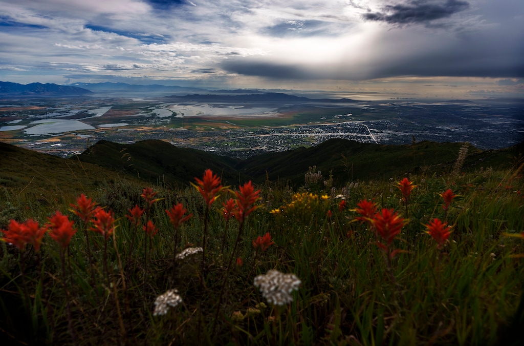 (Leah Hogsten | The Salt Lake Tribune)  Thunderstorms roll along the Wasatch Front Wednesday evening, August 2, 2023.