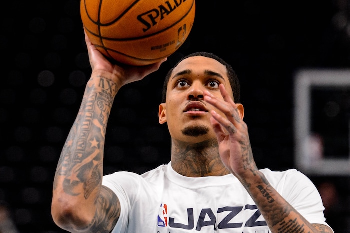 (Trent Nelson  |  The Salt Lake Tribune) Utah Jazz guard Jordan Clarkson warms up as the Utah Jazz host the Portland Trail Blazers, NBA basketball in Salt Lake City on Thursday, Dec. 26, 2019.