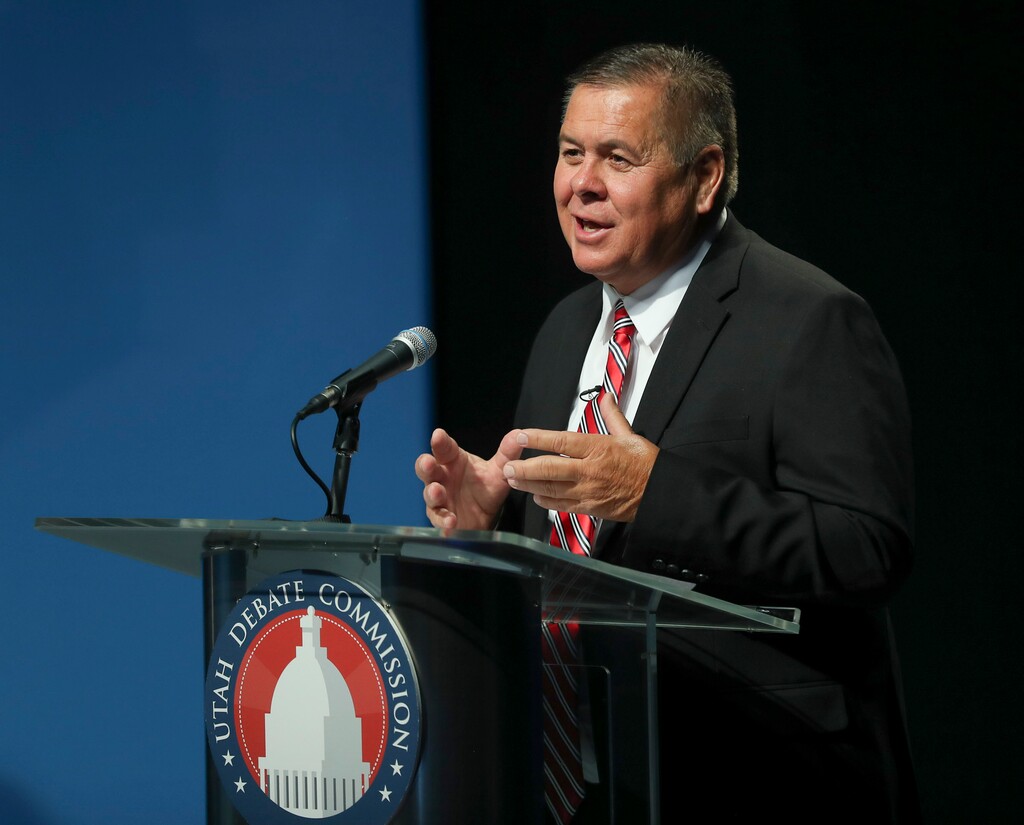 (Steve Griffin | file pool photo) 1st Congressional District candidate Darren Parry talks during a Democratic debate on June 1, 2020.