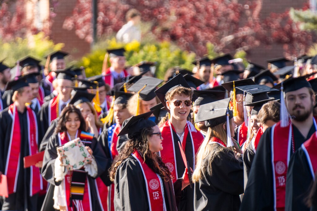 (Rick Egan | The Salt Lake Tribune) Students line up for the University of Utah commencement at the Jon M. Huntsman Center on Thursday, May 1, 2025.