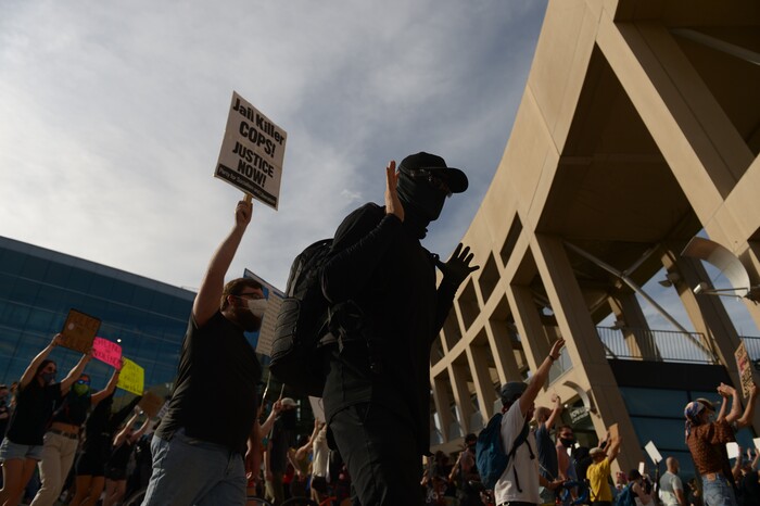 (Leah Hogsten  |  The Salt Lake Tribune)  Protest against police brutality in Salt Lake City on Monday, June 1, 2020.