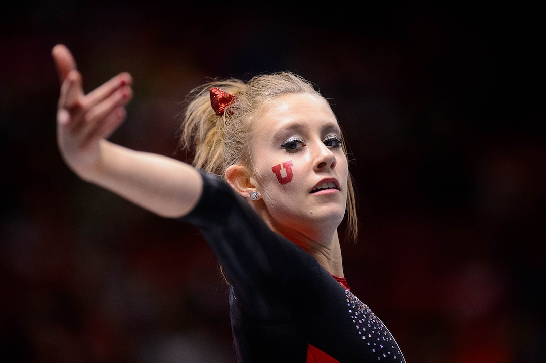 Trent Nelson  |  The Salt Lake TribuneUtah's MaKenna Merrell performs her floor routine as the University of Utah hosts Arizona, NCAA gymnastics at the Huntsman Center in Salt Lake City, Monday February 1, 2016.