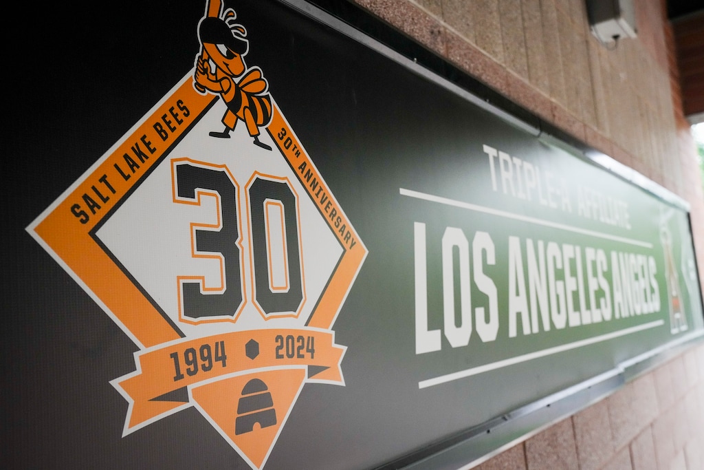 (Bethany Baker  |  The Salt Lake Tribune) A sign commemorates the 30th anniversary of the Salt Lake Bees at Smith's Ballpark in Salt Lake City on Wednesday, Sept. 11, 2024.
