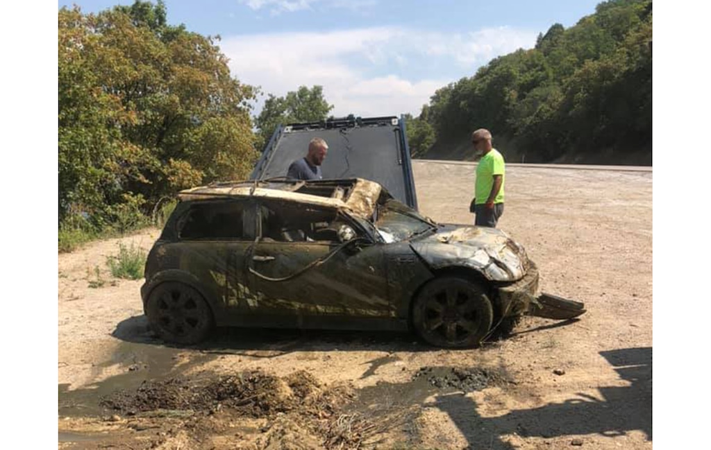 (Weber County Sheriff's Office) Search and rescue officials fished a MINI Cooper out of Pineview Reservoir Thursday. The car was reported stolen in Roy in 2017.