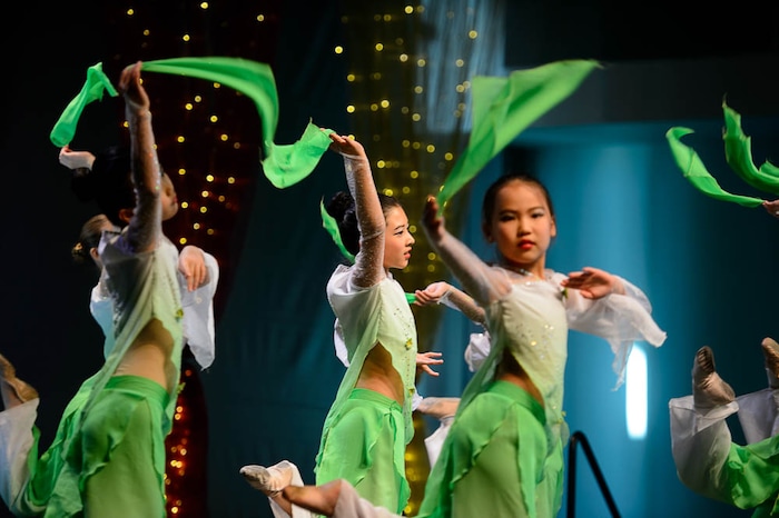 (Trent Nelson | The Salt Lake Tribune)  Dancers from Salt Lake Chinese Dance Arts perform a Chinese classical dance at the Chinese New Year Celebration at the County Library's Viridian Event Center in West Jordan, Saturday Feb. 17, 2018.