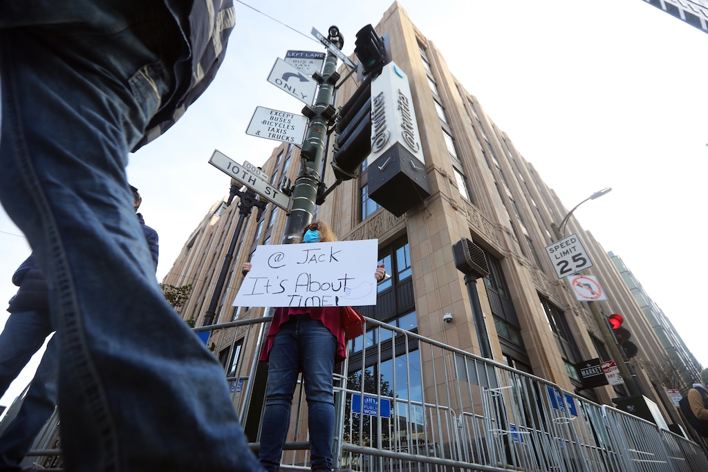 (Jim Wilson | The New York Times)

Outside Twitter’s headquarters in San Francisco, where police have surrounded the building with a double row of bike rack-style barricades in response to word of possible protests, Jan. 11, 2021. “Trump deserved to be deplatformed. Parler, a social network favored by Trumpists that teemed with threats against the president’s enemies, deserved to be kicked off Amazon’s web-hosting service,” writes The New York Times columnist Michelle Goldberg. “But it’s dangerous to have a handful of callow young tech titans in charge of who has a megaphone and who does not.”