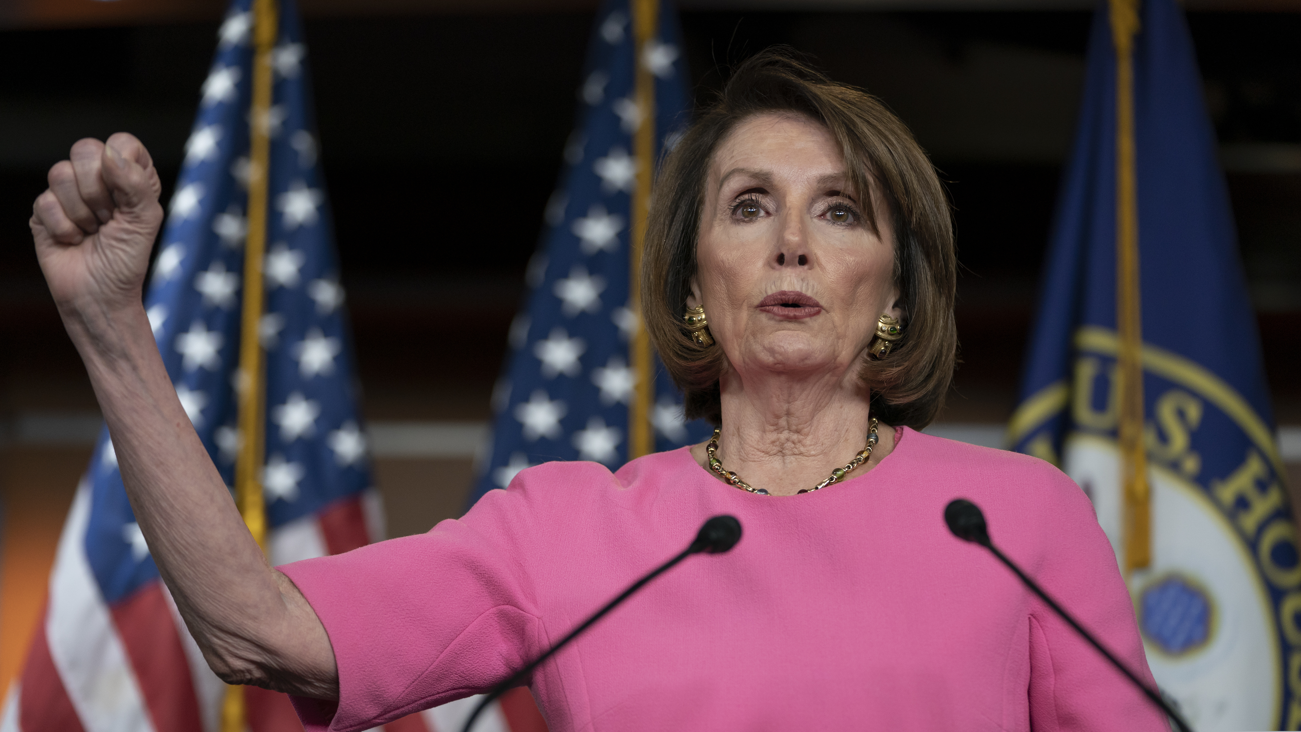 Speaker of the House Nancy Pelosi, D-Calif., meets with reporters at the Capitol in Washington, Thursday, May 23, 2019.  (AP Photo/J. Scott Applewhite)