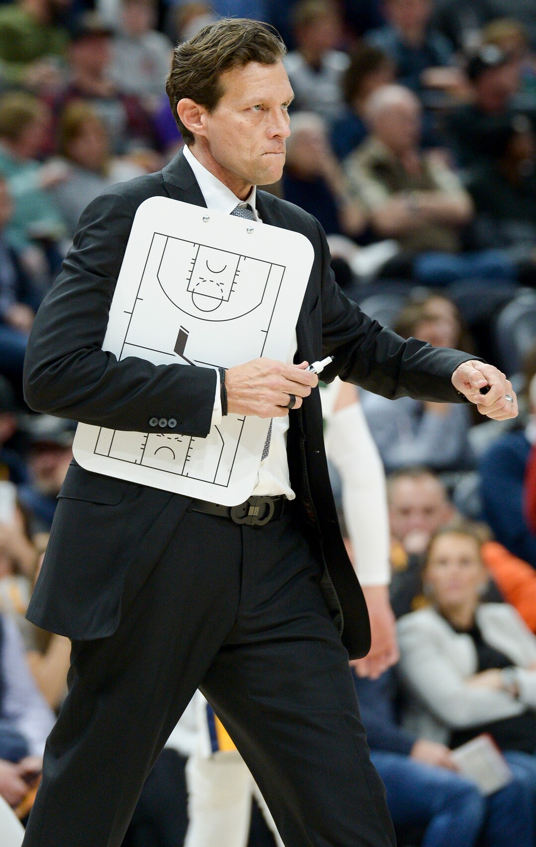 Leah Hogsten  |  The Salt Lake Tribune  Utah Jazz head coach Quin Snyder calls a timeout in the second half.  The Utah Jazz defeated the Atlanta Hawks, 128-112  at Vivint Smart Home Arena, Feb. 1, 2019. 