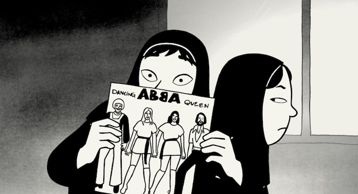 A music-loving Iranian girl discovers life is different under the Ayatollah, in a scene from the animated drama "Persepolis," based on Marjane Satrapi's comic-book memoir. (Courtesy Sony Pictures Classics)