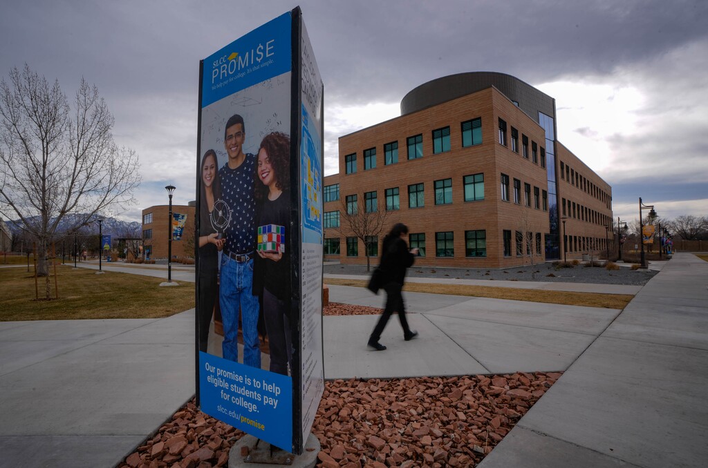 (Francisco Kjolseth  | The Salt Lake Tribune) The Academic and Administration Building at Salt Lake Community College campus in Taylorsville, Tuesday, Feb. 4. 2025. A new audit released Tuesday, June 16, 2026, from the Office of the Legislative Auditor General found that SLCC "received about 2,000 fraudulent applications in the last five years."