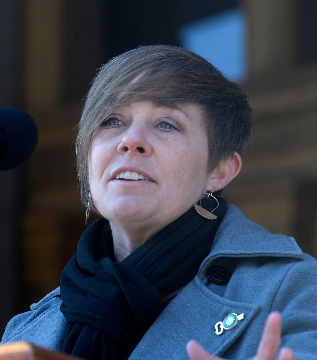 (Al Hartmann  |  The Salt Lake Tribune) 	Newly elected City Council Member Amy N. Fowler speaks after taking the oath of office in ceremony outside the City-County Building Tuesday Jan. 2.  