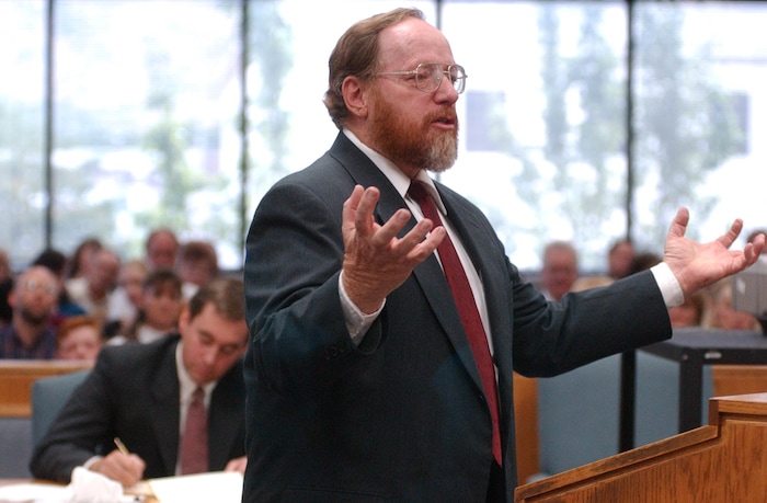 Leah Hogsten | The Salt Lake TribuneConvicted bigamist Tom Green pleads his defense before sentencing from Utah's Fourth District Judge Guy Burningham Friday, August 24, 2001 in Provo. Green received up to five years in prison for bigamy and criminal non-support. (AP Photo, Leah Hogsten/The Salt Lake Tribune, pool.)